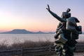 beautiful Balaton wind statue with lake balaton landscape in Fonyod Hungary and badacsony hill background Royalty Free Stock Photo