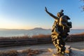 beautiful Balaton wind statue with lake balaton landscape in Fonyod Hungary and badacsony hill background Royalty Free Stock Photo