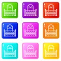 Beautiful balcony icons set 9 color collection