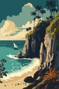 Beautiful bali beach cliff vector background illustration