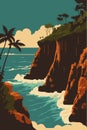 Beautiful bali beach cliff vector background illustration