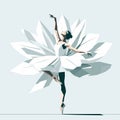 Beautiful ballerina in the form of a white flower, Vector illustration, tiptoe pose, ballet performer, generative ai Royalty Free Stock Photo