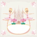 Beautiful ballerina - frame with a castle and flowers Royalty Free Stock Photo