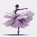 Beautiful ballerina in a lilac floral dress. Vector illustration, tiptoe pose, ballet performer, generative ai