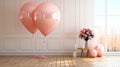 beautiful balloon with word love shape on a light wooden floor and white background