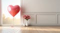 beautiful balloon with word love shape on a light wooden floor and white background