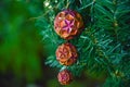 Beautiful balls decoration toy on the artificial Christmas tree