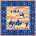 Beautiful bandana print with ÃÂaravan of camels in the desert and ornamental border - 1