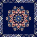 Beautiful bandana print with flower mandala and ornamental frame