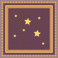 Beautiful bandana print with gold stars on geometric background in zigzag frame