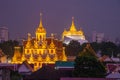 Beautiful Bangkok cityscape at twilight with Loha Prasat Wat Ratchanatda and Golden Mountain pagoda during twilight time, Bangkok