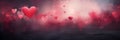 Beautiful banner with red hearts and smoke background. Valentine's Day. Panoramic web header with copy space. Wide Royalty Free Stock Photo