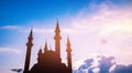 Beautiful banner silhouette islamic mosque sunset cloud with sun light