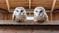 Beautiful Barn Owl Eagle Bird Hide In Natural Rustic Barns Habitat. Owls Wide Banner. Generative Ai
