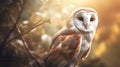 Beautiful Barn Owl Eagle Bird Hide In Natural Rustic Barns Habitat. Owls Wide Banner Or Panorama Photo