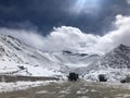 Beautiful Barren mountains of Leh and Laddakh covered in snow