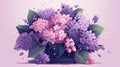 beautiful basket illustration with a lot of lilac, ai generated image