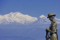 Beautiful batasia loop, popular tourist place of darjeeling. batasia loop war memorial and snowcapped mount kangchenjunga Royalty Free Stock Photo