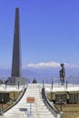 Beautiful batasia loop, popular tourist place of darjeeling. batasia loop war memorial and snowcapped mount kangchenjunga Royalty Free Stock Photo