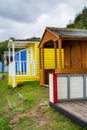 Beautiful Bathing houses on the British beach in Scotland, UK