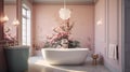 Beautiful bathroom design in pastel colors. Like on the cover of a magazine.