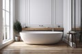 bathroom wood home house modern architecture spa bathtub white interior luxury. Generative AI. Royalty Free Stock Photo