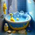 a beautiful bathtub overflowing foam in a tiled bathroom Royalty Free Stock Photo