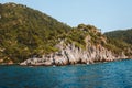 Beautiful bay in Aegean sea with forest mountain landscape in Turkey Royalty Free Stock Photo