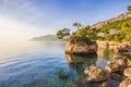 Beautiful bay near Brela town at sunset, Makarska rivera, Dalmatia, Croatia