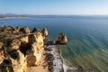 Beautiful bay near Lagos town, Algarve region, Portugal. Sandy beach. Portuguese landmark, popular travel destination Royalty Free Stock Photo