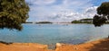 Beautiful bay near Rovinj, clear water and stony beach, Croatia, Panorama