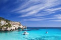 Beautiful bay with sailing boats, Menorca island, Spain Royalty Free Stock Photo