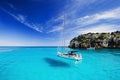 Beautiful bay with sailing boats, Menorca island, Spain Royalty Free Stock Photo
