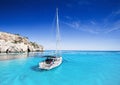 Beautiful bay with sailing boats, Menorca island, Spain Royalty Free Stock Photo