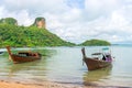 Beautiful bay of Thailand, wooden boats Royalty Free Stock Photo