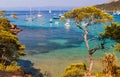 The bay with yachts in Porquerolles, the island in southern France.