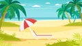 Tropical sand background. Chaise lounge with umbrella. Royalty Free Stock Photo