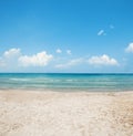 Beautiful beach background. Horizon with sky and white sand Royalty Free Stock Photo