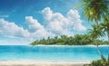 Beautiful beach background landscape. Tropical nature scene. Palm trees and blue sky. Summer holiday and vacation concept Royalty Free Stock Photo