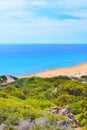 Beautiful beach background taken from the adjacent hills in remote Karpaz Peninsula, Turkish Northern Cyprus Royalty Free Stock Photo