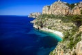 Beautiful beach bay turquoise sea water, Cala Moraig, Spain