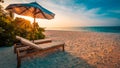 Beautiful beach. Chairs on the sandy beach near the sea. Summer holiday and vacation concept. Inspirational tropical scene. Royalty Free Stock Photo