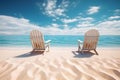 Beautiful beach. Chairs on the sandy beach near the sea. Summer holiday and vacation concept for tourism Royalty Free Stock Photo