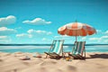 Beautiful beach. Chairs on the sandy beach near the sea. Summer holiday and vacation concept for tourism. Inspirational tropical Royalty Free Stock Photo