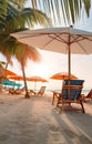 Beautiful Beach Chairs with Umbrella Stands on the Sand During a Hot, Sunny Weather