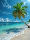 Beautiful beach with coconut palm tree and blue sky.AI generated Royalty Free Stock Photo