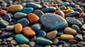 beautiful beach colored stones in the beach side with waves at the night, phosphorus stones, colored beach stones background Royalty Free Stock Photo