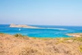 Beautiful beach of Crete with turquoise water. A popular tourist beach. Kolokitha beach. Royalty Free Stock Photo