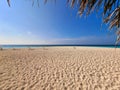 Beautiful beach with empty deckchairs