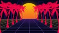 Beautiful beach evening, sunset, synth wave and retro wave, vaporwave futuristic aesthetics